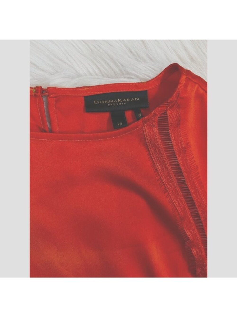 Donna Karan Womens Blouse Orange XS Short Sleeve Crochet Satin Solid Career - Picture 3 of 5